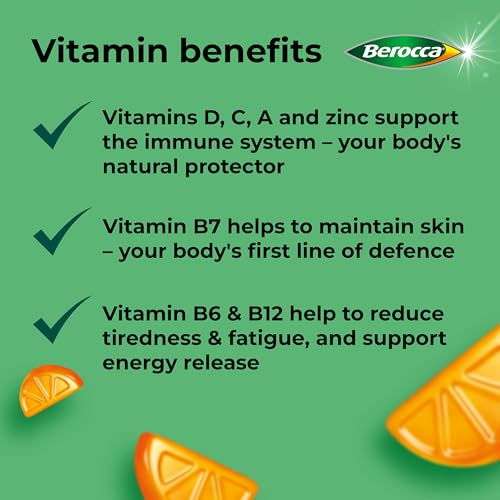 Berocca Immuno Gummy Vitamins, Orange Flavour, Bursting with Immune System Berocca uk supplements