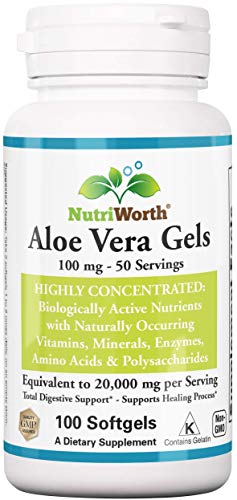 NutriWorth Aloe Vera Supplement (100 Softgels) 20,000mg Pure Gel Equivalency NutriWorth uk supplements