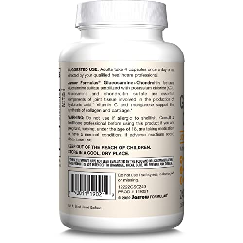 Jarrow Formulas Glucosamine + Chondroitin - 240 Capsules - Nutrient Support - Dietary Supplement for Joint Health - with Vitamin C & Manganese - 60 Servings Jarrow Formulas uk supplements