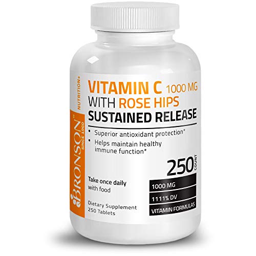 Bronson Vitamin C 1000 mg with Rose Hips Sustained Release, 250 Tablets Bronson uk supplements