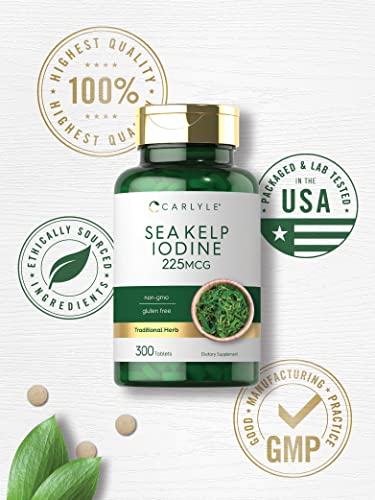 Sea Kelp Iodine Supplement | 225mcg | 300 Tablets | Non-GMO, Gluten Free | Traditional Carlyle uk supplements
