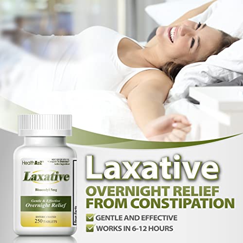 HealthA2Z Laxative Bisacodyl 5mg | 250 Counts | Gentle and Fast Overnight Relief HealthA2Z uk supplements