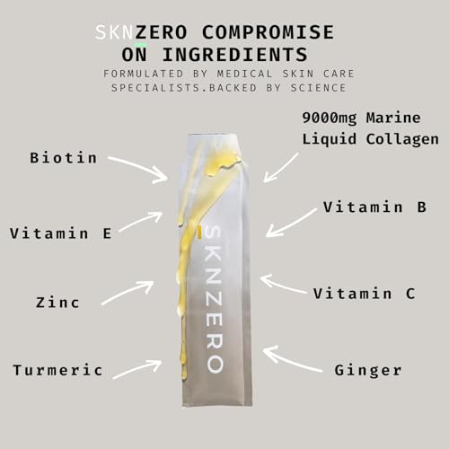 Marine Collagen Liquid 9000mg High Strength Supplement +Biotin, Vitamin B, C, E, Zinc & Turmeric & Ginger SKNZERO uk supplements