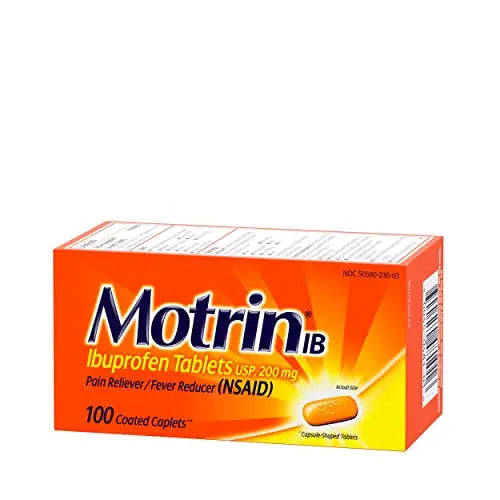 Motrin IB, Ibuprofen 200mg Tablets, Pain Reliever & Fever Reducer for Muscular Aches, Headache, Backache, Menstrual Cramps & Minor Arthritis Pain, NSAID, 100 Ct Motrin uk supplements