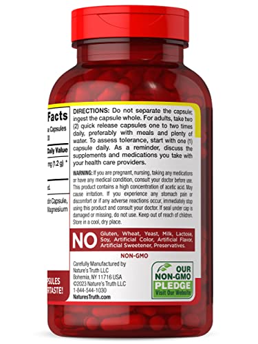 Nature's Truth Apple Cider Vinegar Capsules | 1200mg | 200 Pills | Extra Strength | Value Size Nature's Truth uk supplements