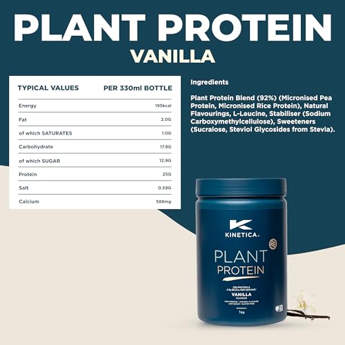 Kinetica Vanilla Flavour Plant Protein 1kg | Blend of Pea and Rice Protein | Vegan Kinetica uk supplements