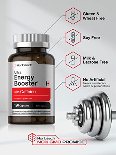 Ultra Energy Supplement | 120 Capsule Pills | with Caffeine & Vitamin B12 | Daily Energy Booster Horbäach uk supplements