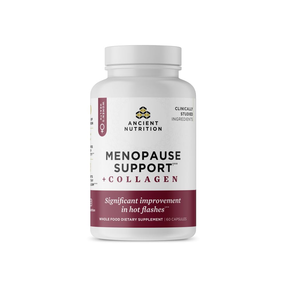 Ancient Nutrition Menopause Support + Collagen Supplement, Hydrolyzed Collagen Peptides, Key Clinically Validated Superfoods, Significant Improvement in Hot Flashes and Sleep Quality, 60 Capsules Ancient Nutrition uk supplements
