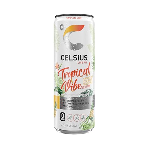 CELSIUS Sparkling Tropical Vibe, Functional Essential Energy Drink 12 Fl Oz (Pack of 12) CELSIUS uk supplements