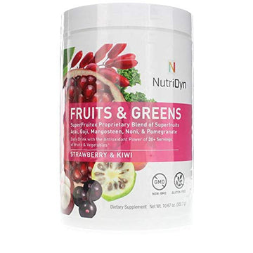 NutriDyn Fruits & Greens Strawberry/Kiwi Flavor *Certified Organic* w/ Acai, Gogi, Mangosteen, Noni & Pomegranate Super Fruits 300 Grams (Strawberry Kiki) Nutri-Dyn uk supplements