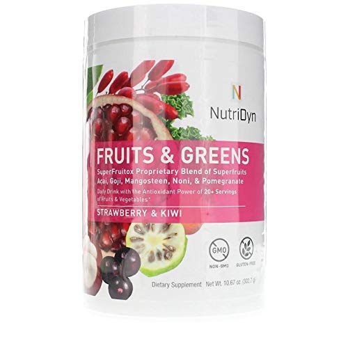 NutriDyn Fruits & Greens Strawberry/Kiwi Flavor *Certified Organic* w/ Acai, Gogi, Mangosteen, Noni & Pomegranate Super Fruits 300 Grams (Strawberry Kiki) Nutri-Dyn uk supplements