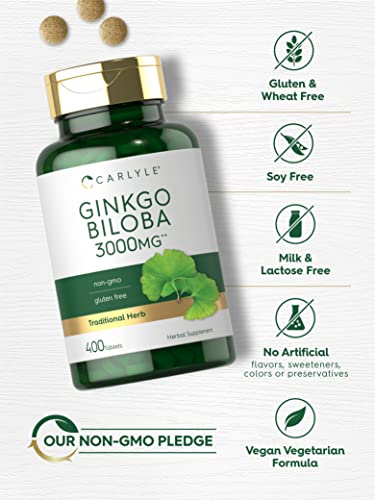 Carlyle Ginkgo Biloba 3000mg | 400 Tablets | Non-GMO, Gluten Free Carlyle uk supplements