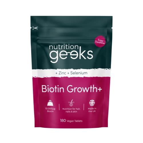 Nutrition Geeks Biotin Hair Growth Supplement - 180 Tablets Enhanced with Zinc Nutrition Geeks uk supplements