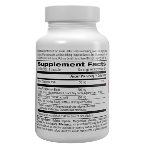 vH essentials Urinary Health & Bladder Control, Cranberry Extract, Prebiotics and Probiotics vH essentials uk supplements