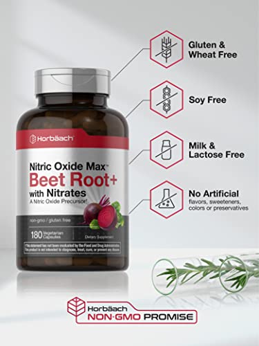 Nitric Oxide Beet Root Capsules | with Nitrates | 180 Count | Nitric Oxide Precursor | Vegetarian Horbäach uk supplements