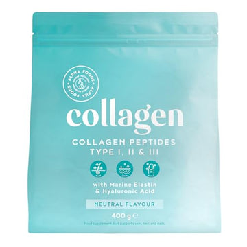 Collagen Powder with Hyaluronic Acid 400g - Collagen Peptides Supplement + Amino Acids Alpha Foods uk supplements