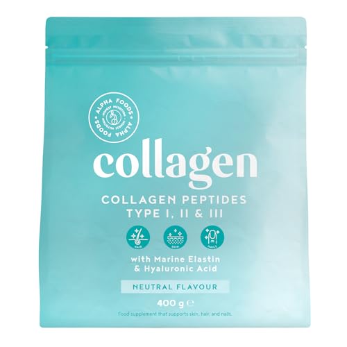 Collagen Powder with Hyaluronic Acid 400g - Collagen Peptides Supplement + Amino Acids Alpha Foods uk supplements