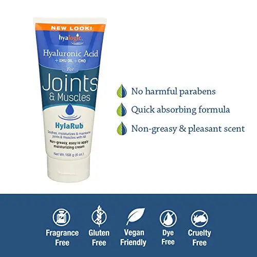 HylaRub HA Joint & Muscle Cream – Hyaluronic Acid Muscle Rub w/Emu Oil & CMO – Non Greasy, Soothes, Moisturizes & Maintains Shoulders, Knees, Back, HIPS & More 6 oz. by Hyalogic Hyalogic uk supplements