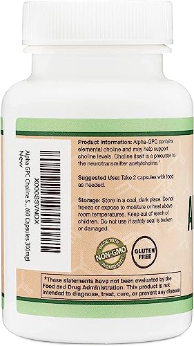 Alpha GPC Choline 600mg Capsules - Brain Support Supplement for Focus, Memory Double Wood Supplements uk supplements