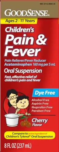 GoodSense Children's Dye-Free, Acetaminophen 160 mg per 5 mL Oral Suspension, Cherry Flavor, 8 FL OZ GoodSense uk supplements