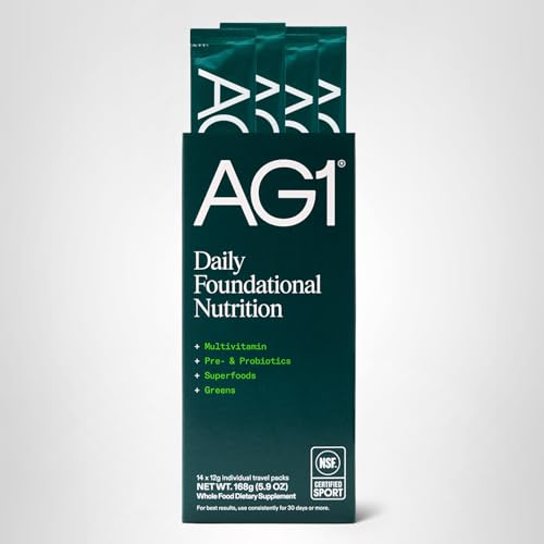 AG1 Athletic Greens Powder Supplement, Improve Gut Health, Multivitamin, Probiotic, Gluten Free, Vegan and Keto Friendly, 75 Vitamins (Travel Packs, 14 Count) - Classic Formula AG1 uk supplements
