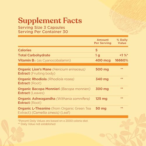 Four Sigmatic Focus Capsules | Lion's Mane Supplement Capsules | Brain Boosting Complex with Ashwagandha, Bacopa Monnieri & Rhodiola | Vegan Nootropic Adaptogen & Mushroom Supplement | 30 Servings Four Sigmatic uk supplements
