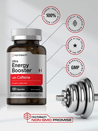 Ultra Energy Supplement | 120 Capsule Pills | with Caffeine & Vitamin B12 | Daily Energy Booster Horbäach uk supplements