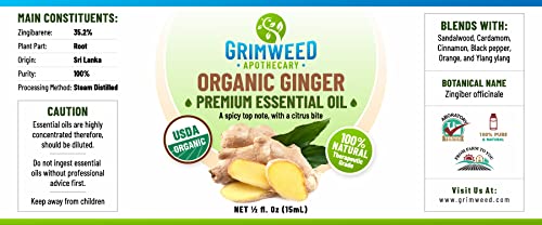 USDA Organic Ginger Essential Oil – Therapeutic Grade- Diffuser Oil - 100% All Natural - with Glass Dropper Grimweed Apothecary uk supplements