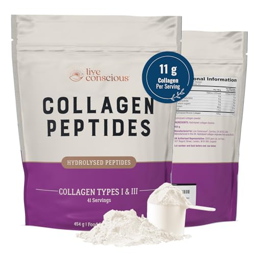 Collagen Peptides Powder - Grass-Fed Hydrolysed Collagen Powder Supplement Live Conscious uk supplements