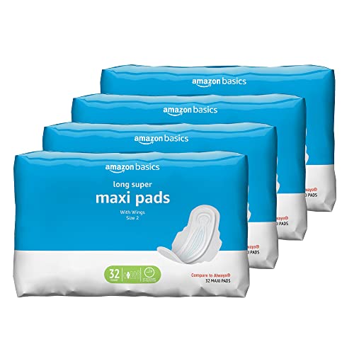Amazon Basics Thick Maxi Pads with Flexi-Wings for Periods, Long Length, Super Absorbency Amazon Basics uk supplements