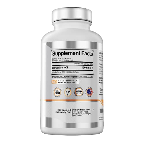 Premium Berberine HCL 1200mg- 180 Vegan Capsules, 100% Pure Berberin Smart Nutra Labs uk supplements