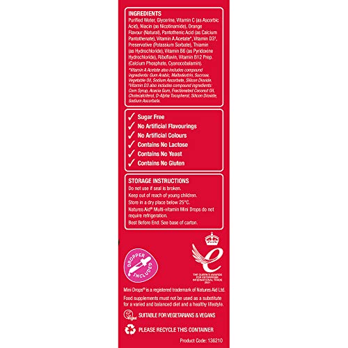 Natures Aid Mini Drops Multi-vitamin for Infants and Children, Sugar Free, 50 ml Natures Aid uk supplements