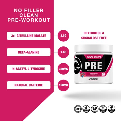 Honey Badger Pre Workout Powder, Keto Vegan Preworkout for Men & Women with Vitamin C Honey Badger uk supplements