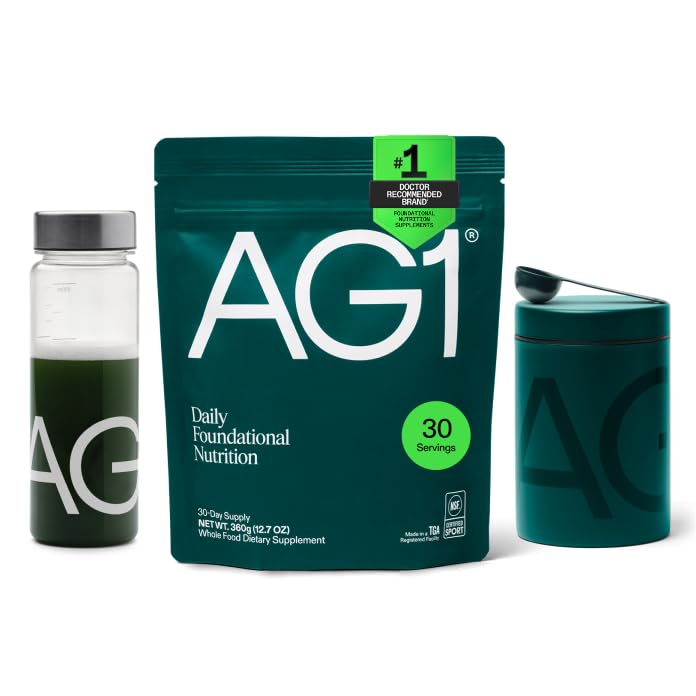 AG1 Greens Powder Supplement Bundle w/Stainless Steel Storage Canister – Multivitamin, Probiotic & Superfood Blend | Gut Health & Daily Wellness Support | Includes Shaker & Scoop | Vegan, Gluten-Free AG1 uk supplements