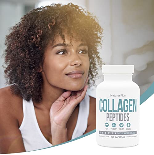NaturesPlus Collagen Peptides Capsules - Premium Hydrolysed Collagen Supplement Type I, II, III, IV, V and X - Non-GMO, Gluten Free - 90 Capsules Nature's Plus uk supplements