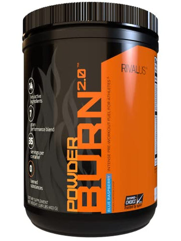 Rivalus Powder Burn 2.0 Pre Workout Supplement, Blue Raspberry, 0.89 Pounds Rivalus uk supplements
