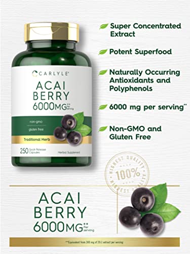 Carlyle Acai Berry Capsules 6000mg | 250 Count | Non-GMO & Gluten Free Acai Berry Carlyle uk supplements