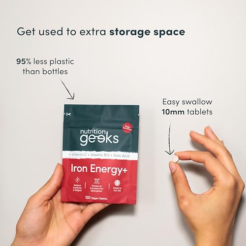 Iron Tablets High Strength Tablets with Vitamin C, B12 & Folic Acid - 120 Vegan Supplement Nutrition Geeks uk supplements