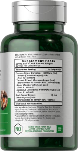 Turmeric and Ginger Supplement 3000 mg | 60 Softgel Capsules | Turmeric Curcumin Complex Horbäach uk supplements