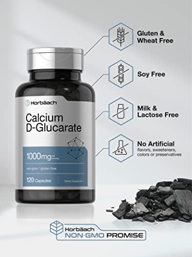 Calcium D-Glucarate 1000mg | 120 Capsules | Non-GMO, Gluten Free Supplement Horbäach uk supplements