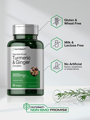 Turmeric and Ginger Supplement 3000 mg | 60 Softgel Capsules | Turmeric Curcumin Complex Horbäach uk supplements