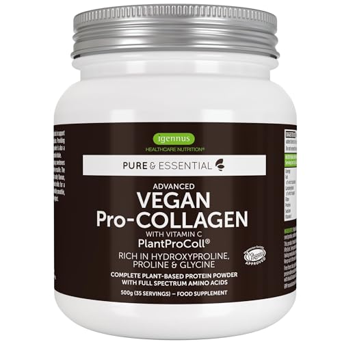 Vegan Collagen Powder, Plant-Based Peptide Protein Supplement with Glycine, 21 Amino Acids & Vitamin C, Complete Collagen Igennus Healthcare Nutrition uk supplements
