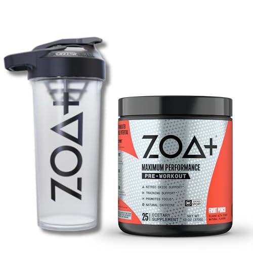 ZOA+ Pre-Workout Powder & Shaker Bottle Bundle, Fruit Punch ZOA uk supplements