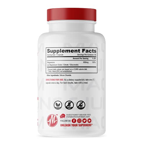 Metabolic Nutrition Magnesium, 650mg per Serving, Non-GMO, Vegan, Gluten Free Metabolic Nutrition uk supplements