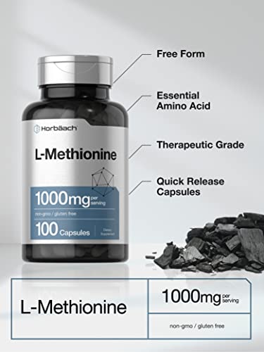 L Methionine 1000mg | 100 Capsules | Non-GMO, Gluten Free | Free Form Supplement Horbäach uk supplements