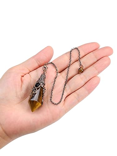 PESOENTH Crystal Pendulum Dowsing Divination Scrying Pendulum with Bronze Wrap Tiger Eye Healing PESOENTH uk supplements