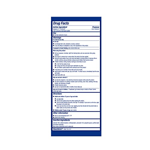Differin Acne Treatment Gel, 30 Day Supply, Retinoid Treatment for Face Differin uk supplements