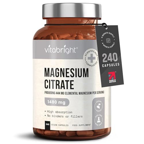 Magnesium Citrate - 1480mg High Strength - 240 Capsules (4 Month Supply) - Vegan VitaBright uk supplements