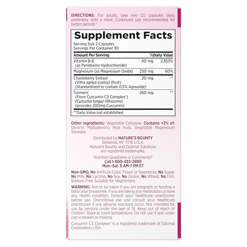 Nature’s Bounty Optimal Solutions Advanced PMS Relief for Menstrual Cycle Support, PMS Support Supplement for Women, Bloating Relief – Chasteberry, Hormone-Free, 60 Vegetarian Capsules Nature's Bounty uk supplements