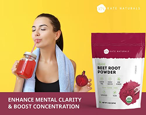 Kate Naturals Beet Root Powder for Baking & Smoothies (8oz) USDA Organic Beetroot Powder Kate Naturals uk supplements